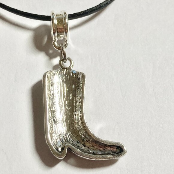 Cowboy Boot Necklace Cowgirl Brown Enamel Country Western Black Cord 16-18" - Picture 9 of 9